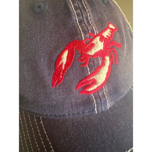 Lobster Embroidered Navy Blue & Beige Mesh Trucker Hat Adjustable - Picture 2 of 5